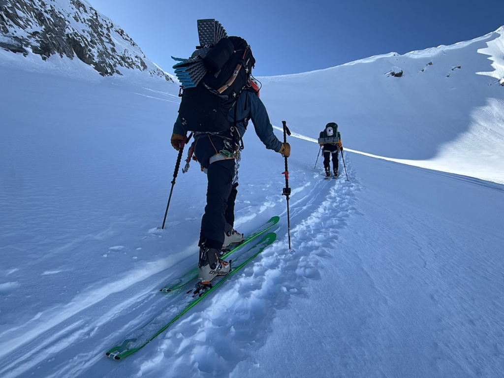 Ski touring through the Coast Range with a heavy pack