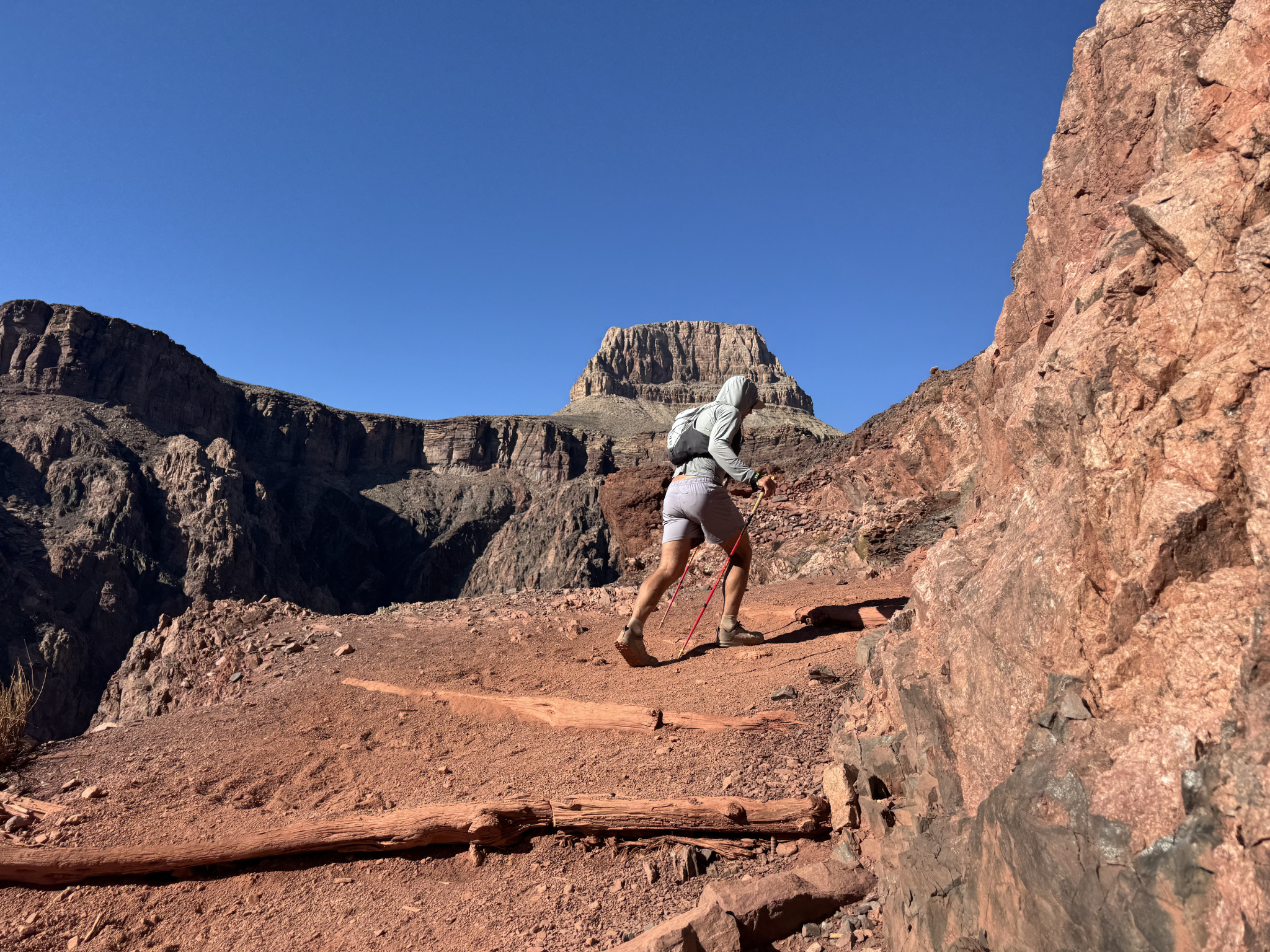 Mikey climbing South Kaibab in the late afternoon sun