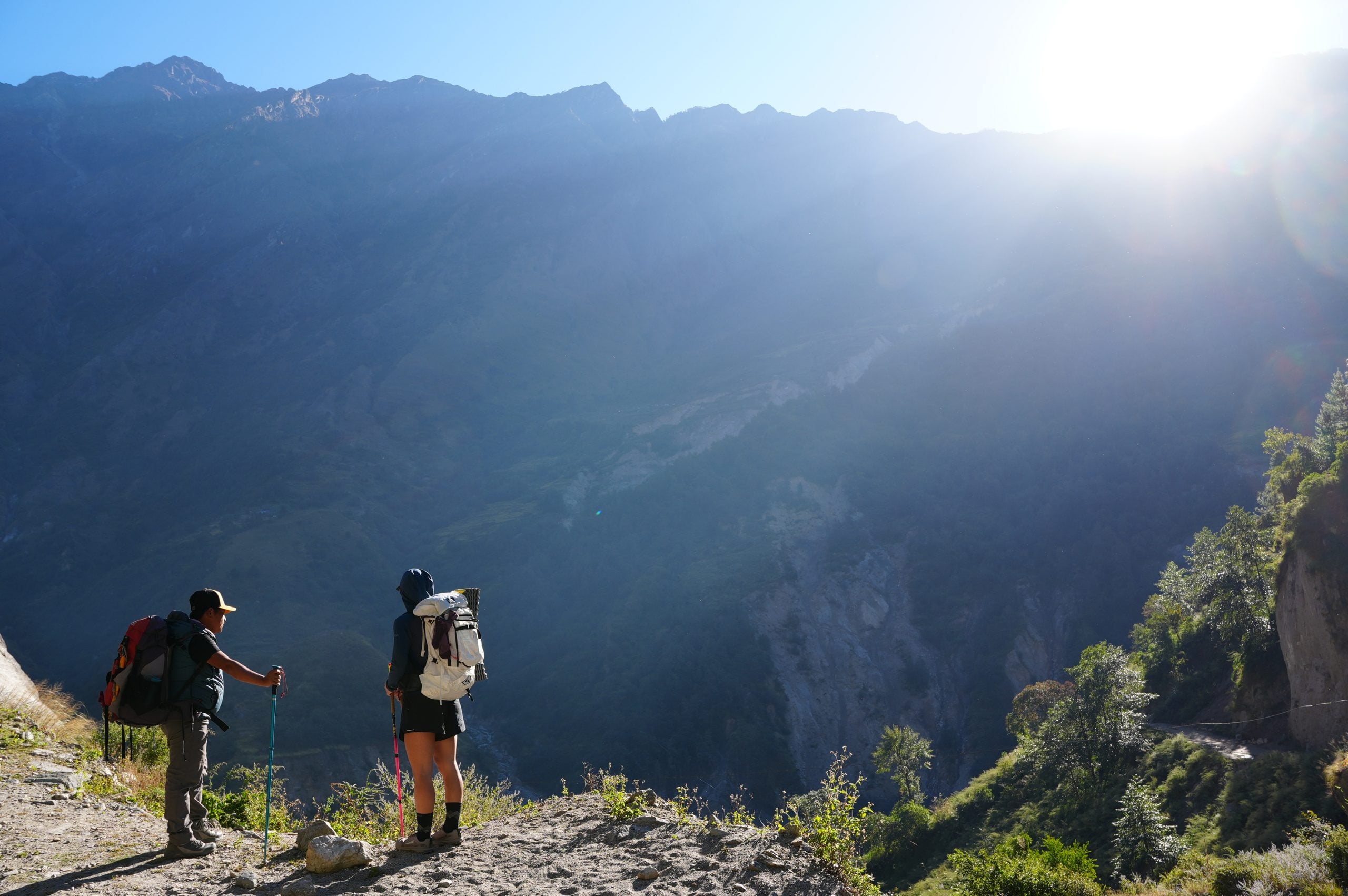 Trekking through the lower Budhi Gandaki valley on the Manaslu Circuit
